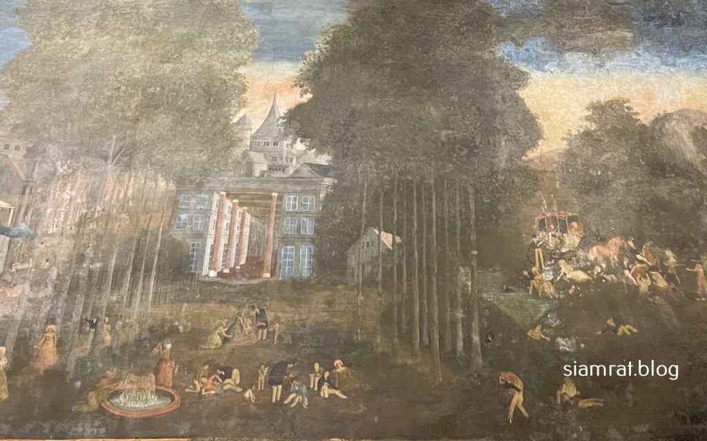 people and a fountain